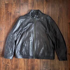 Vintage Boston Harbour Leather Jacket Mens XL Black Lambskin Bomber 90s Lined